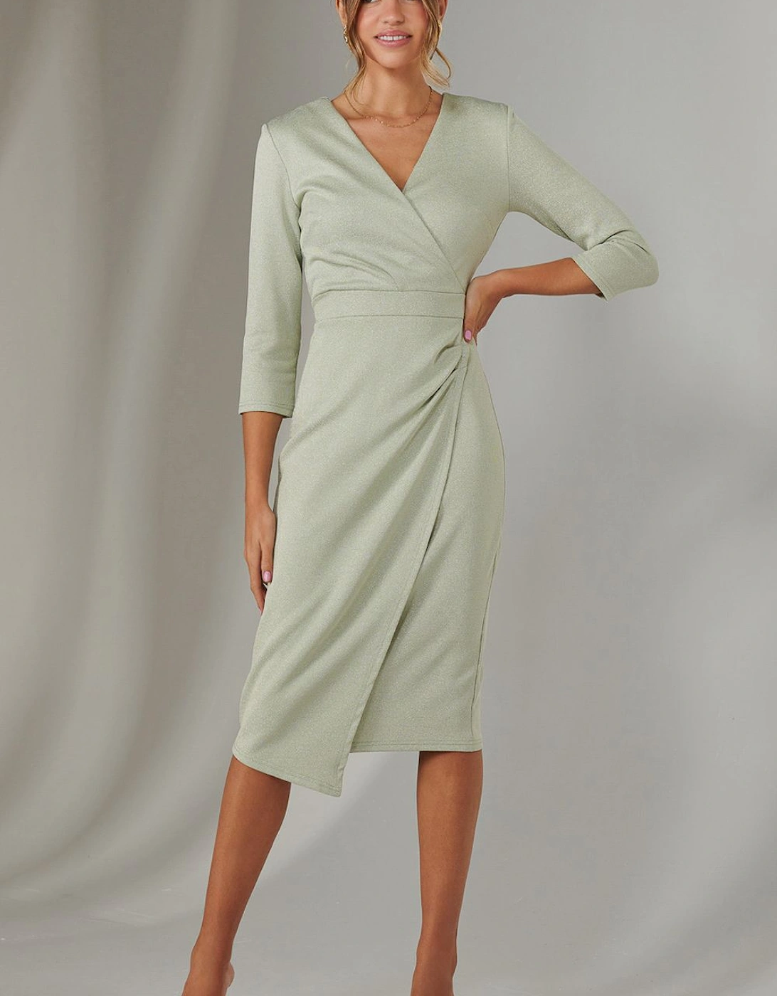 Metallic Wrap Bodycon Dress, 2 of 1