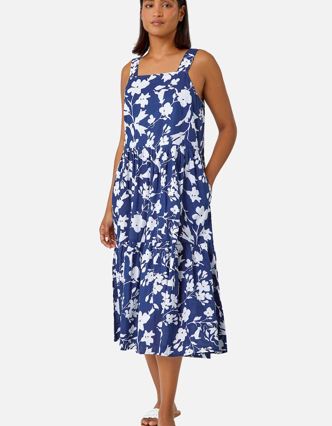 Sleeveless Cotton Floral Midi Dress, 2 of 1