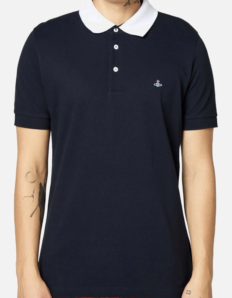 Men's Navy Contrasting White Collar Polo Shirt