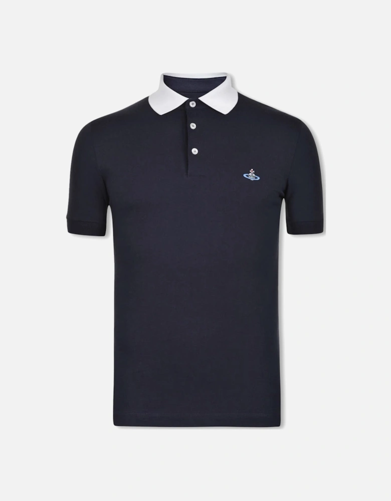 Men's Navy Contrasting White Collar Polo Shirt