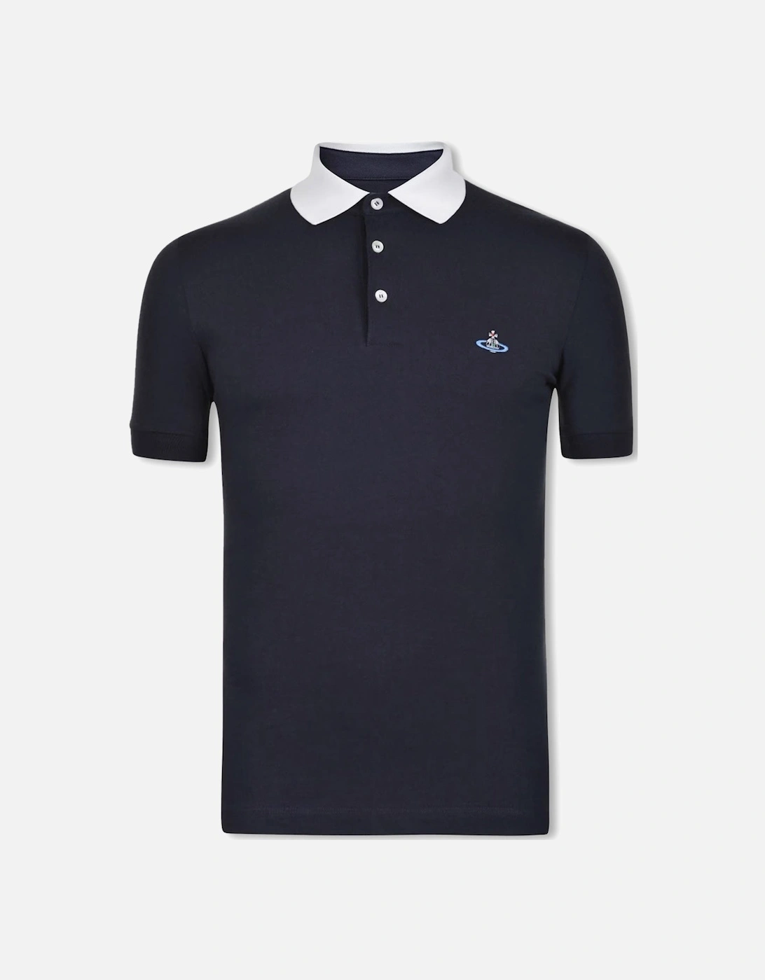 Men's Navy Contrasting White Collar Polo Shirt, 4 of 3
