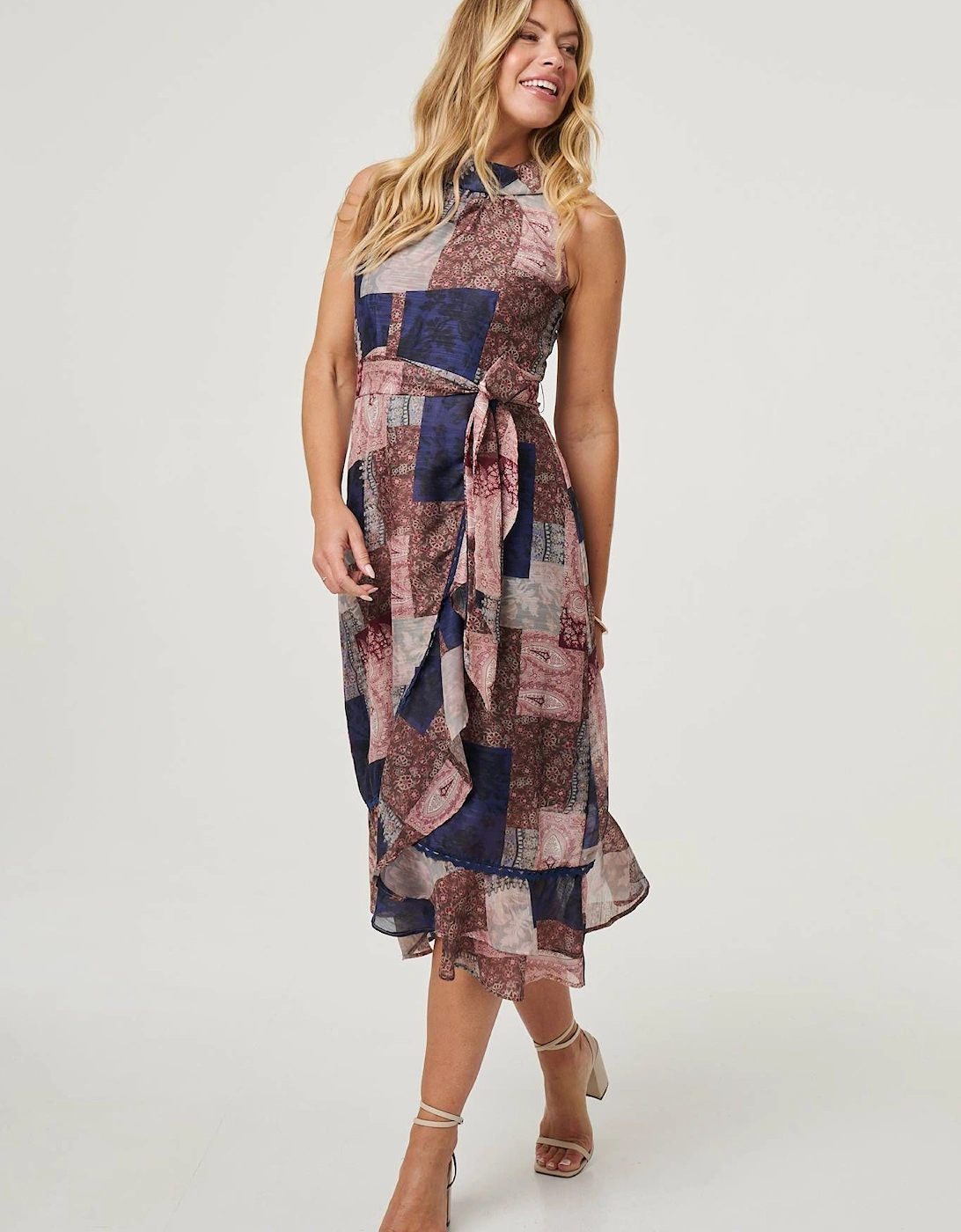 Patchwork Sleeveless Midi Wrap Dress, 2 of 1