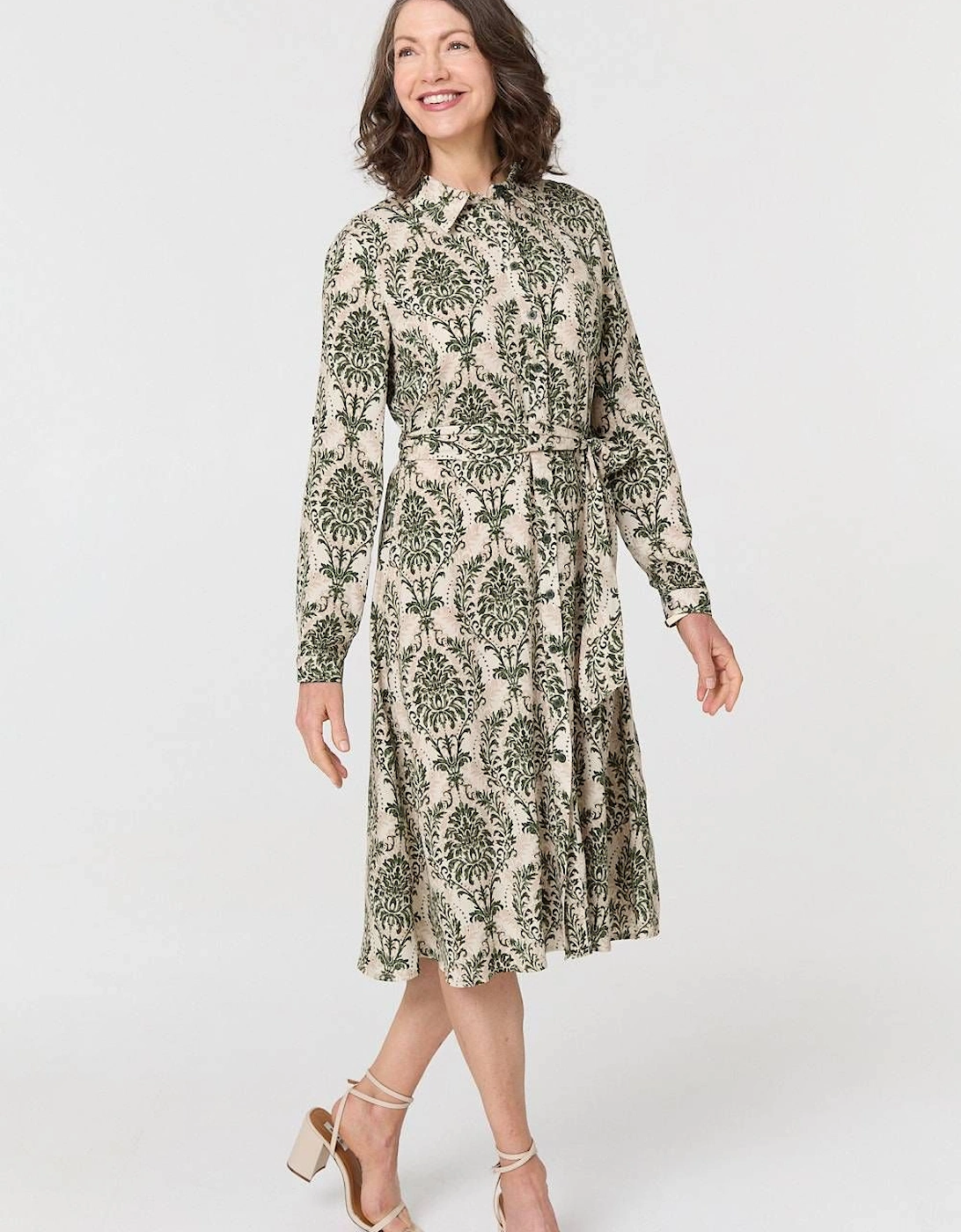 Baroque Print Tie Waist Midi Shirt Dress, 2 of 1