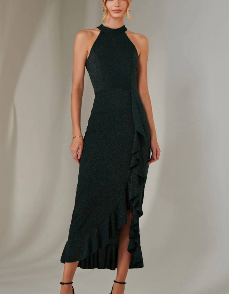 Halter Neck Frill Jersey Maxi Dress