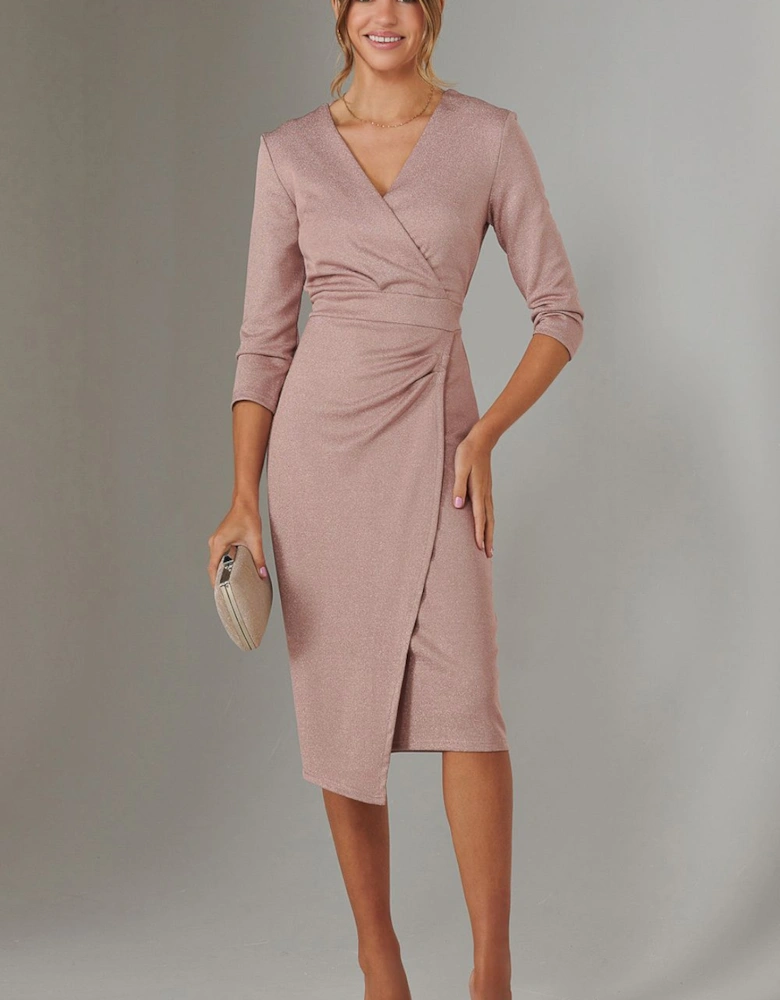 Metallic Wrap Bodycon Dress