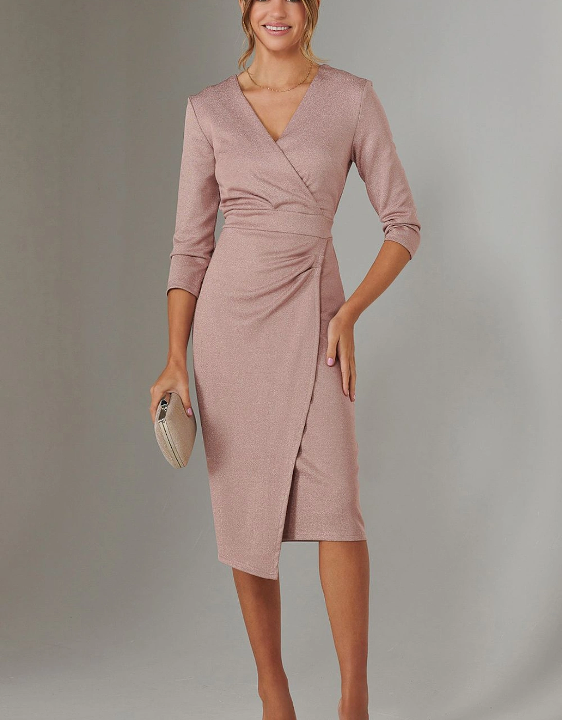 Metallic Wrap Bodycon Dress, 2 of 1