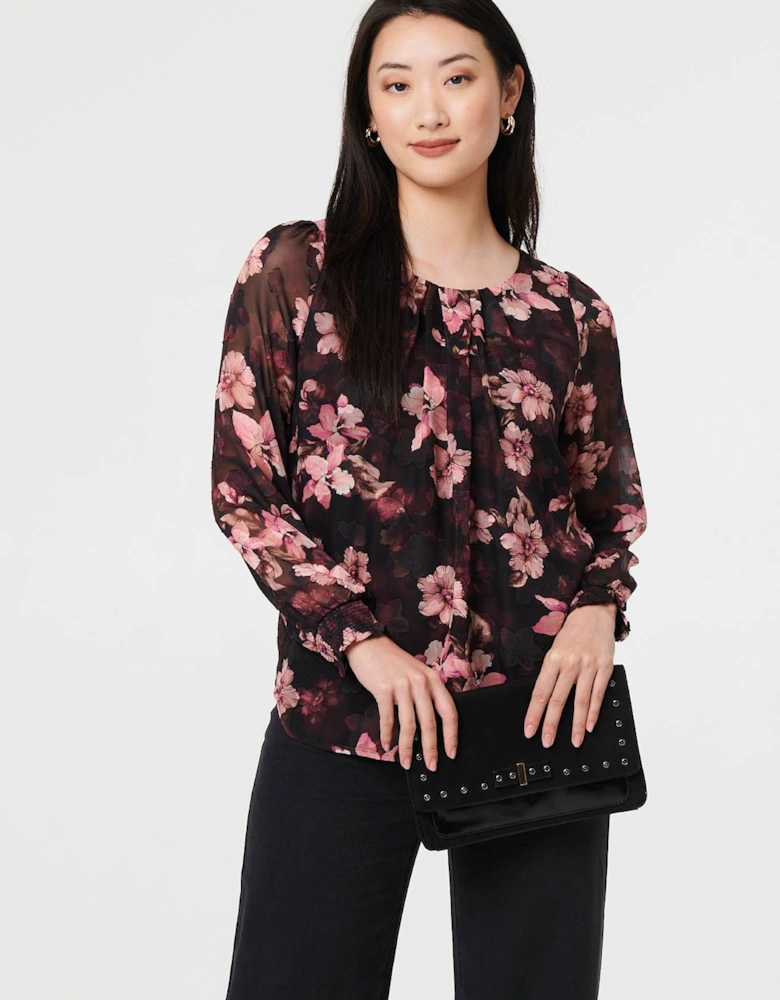 Floral Long Sleeve Chiffon Layer Blouse