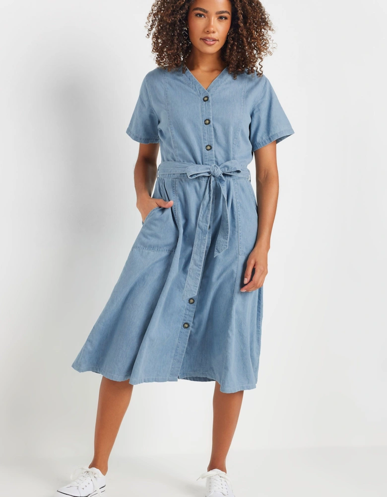 Collarless Button Through Shirt Dress