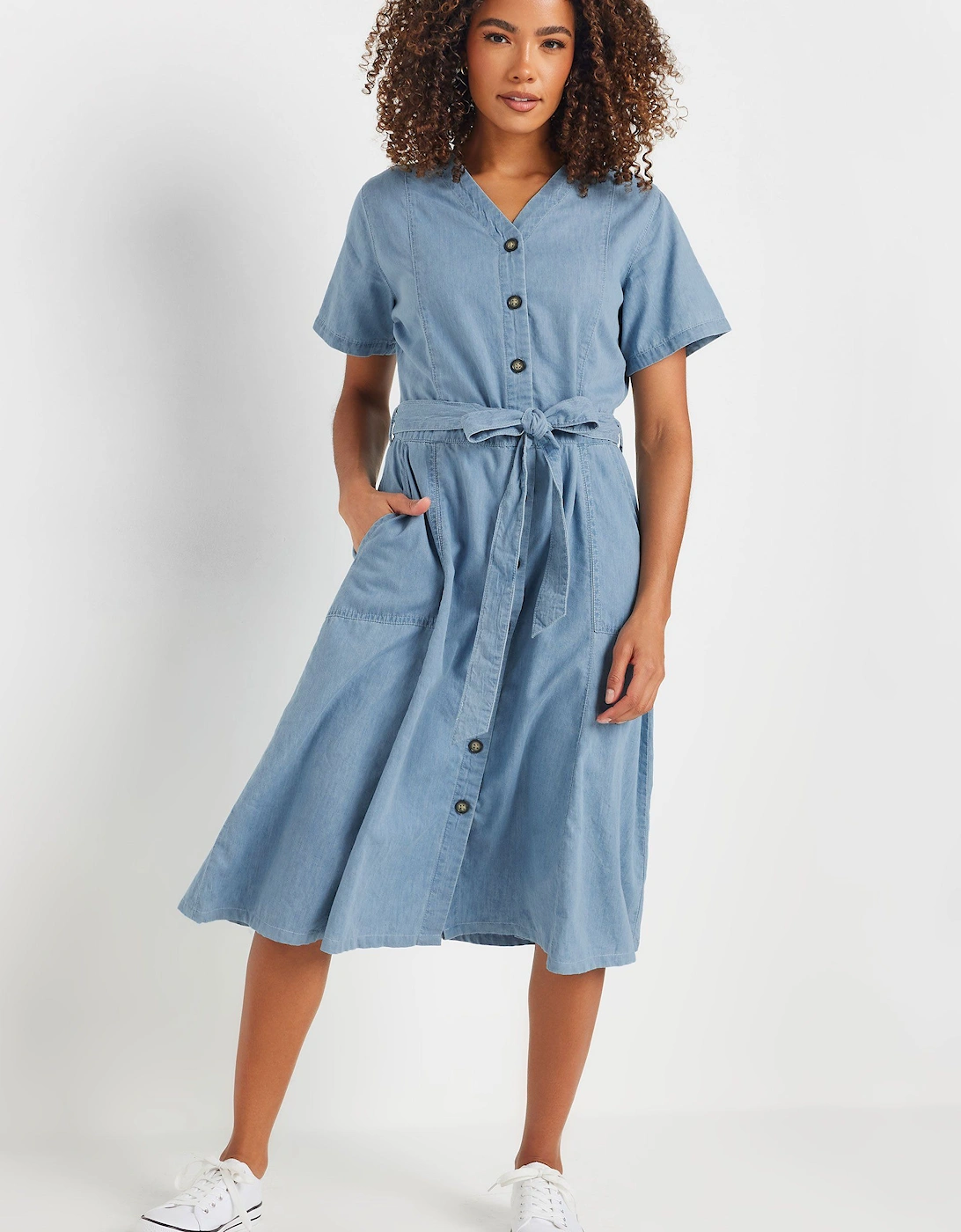 Collarless Button Through Shirt Dress, 2 of 1