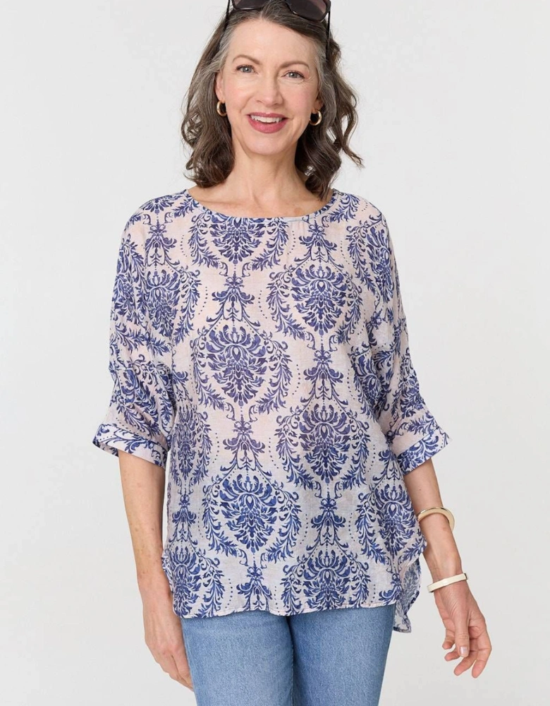 Baroque Print 3/4 Sleeve Relaxed Blouse