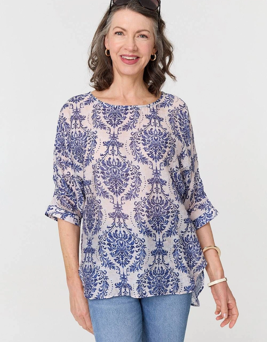 Baroque Print 3/4 Sleeve Relaxed Blouse, 2 of 1