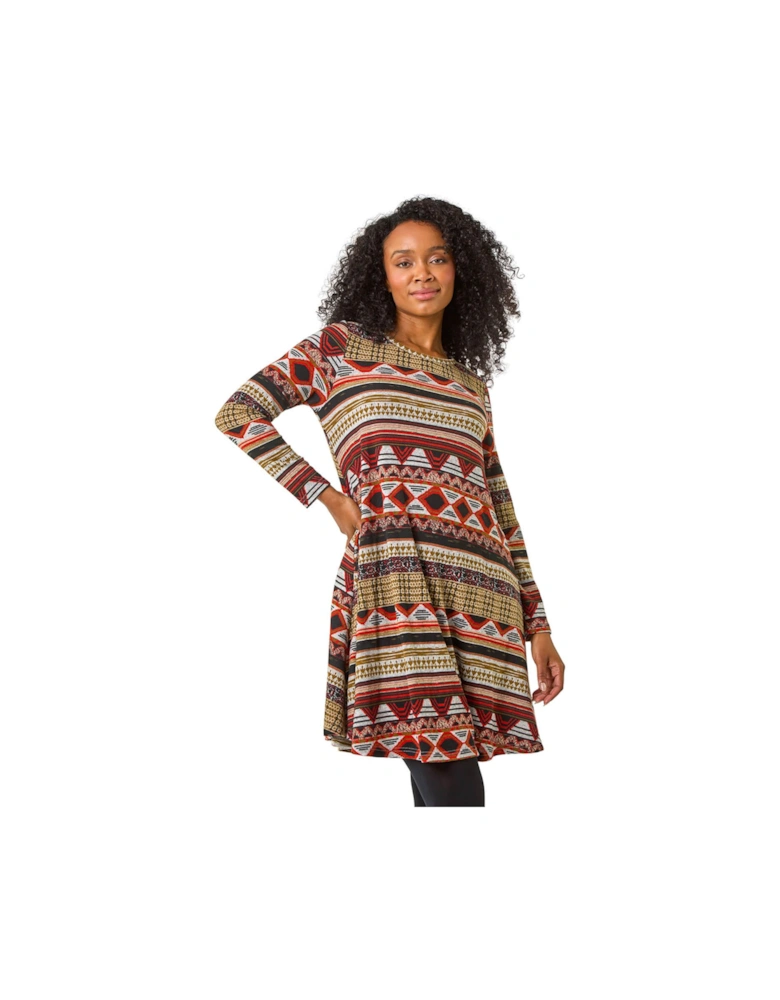 Petite Aztec Print Swing Stretch Dress