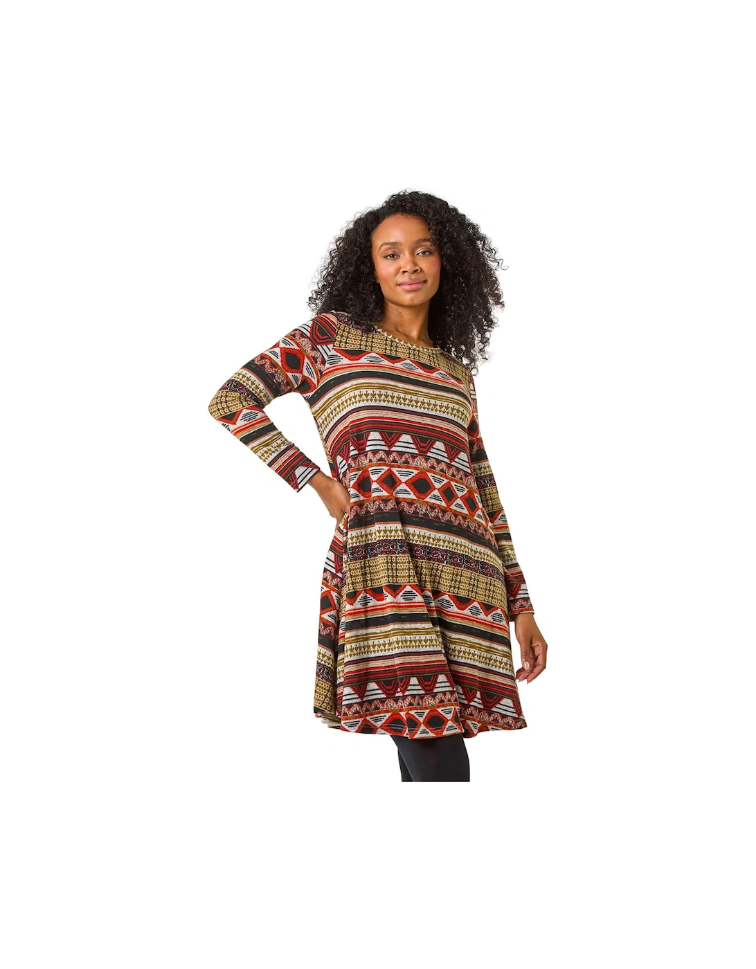 Petite Aztec Print Swing Stretch Dress, 2 of 1