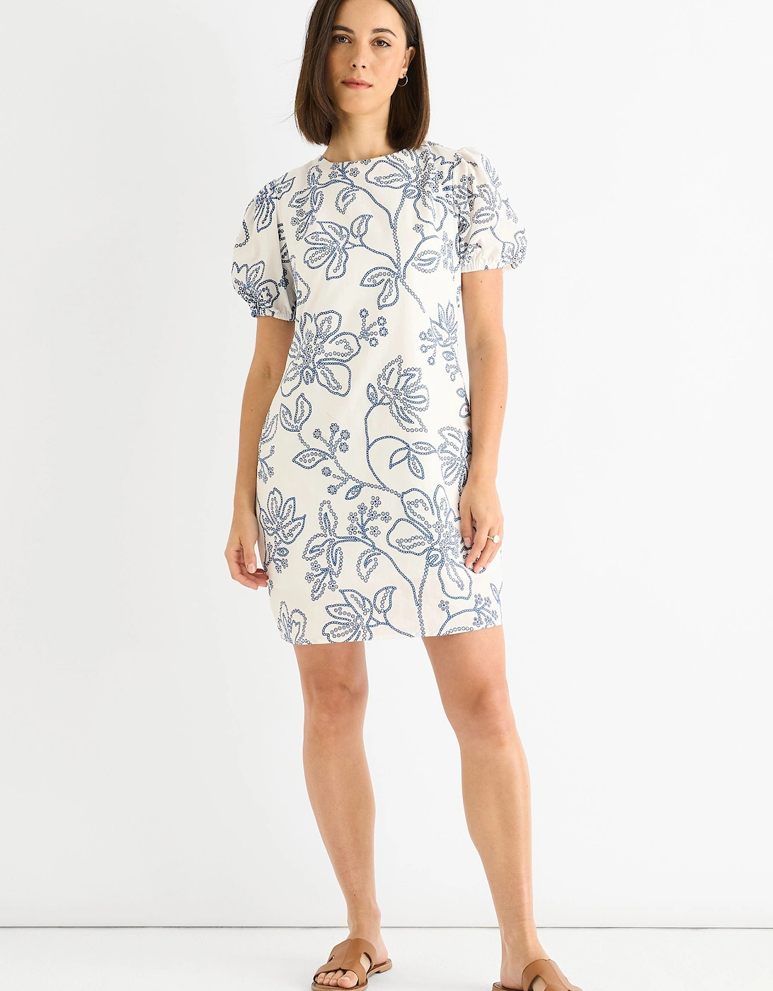 White Blue Floral Embroidered Mini Dress, 2 of 1
