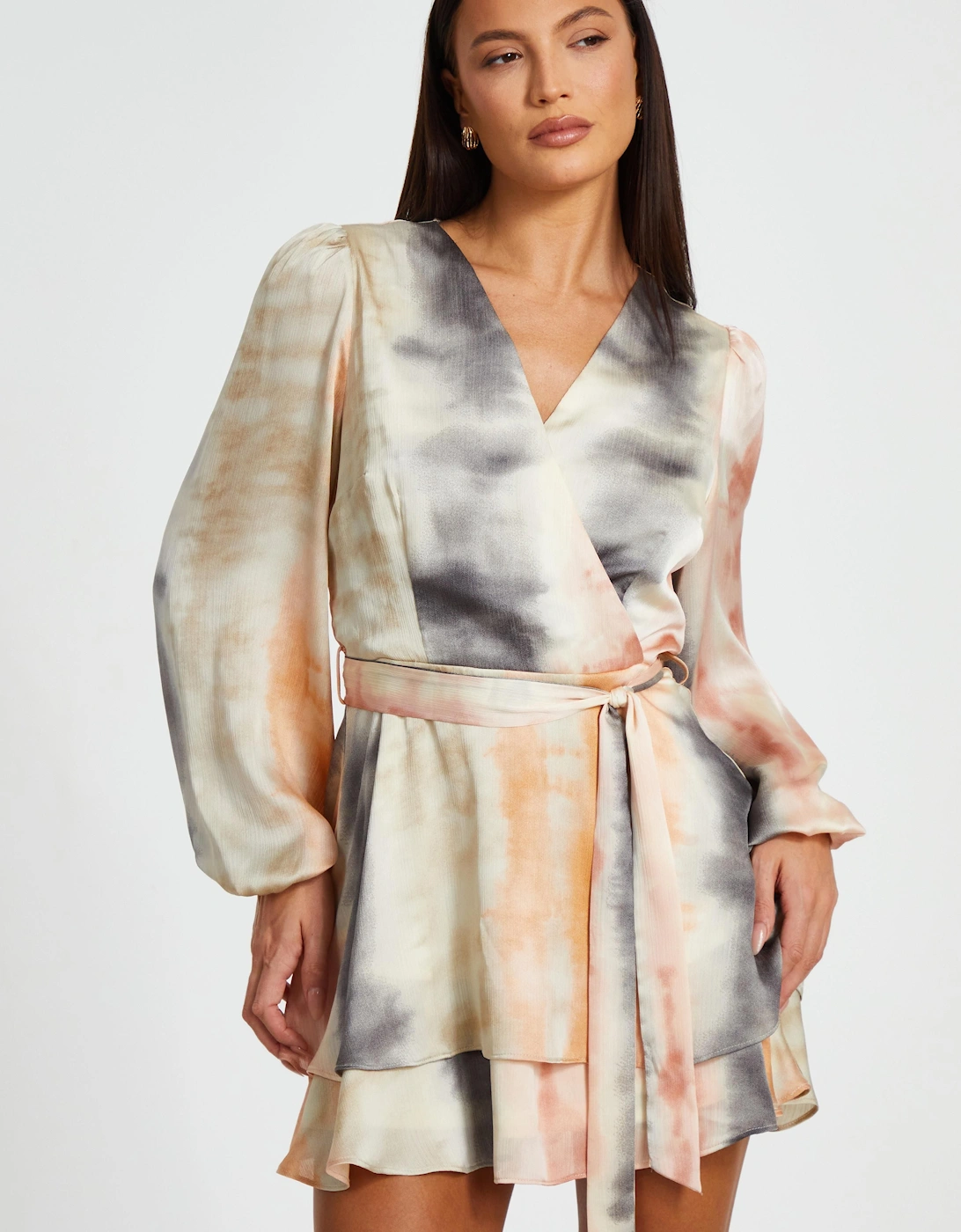 Multi Satin Marble Print Wrap Dress, 2 of 1