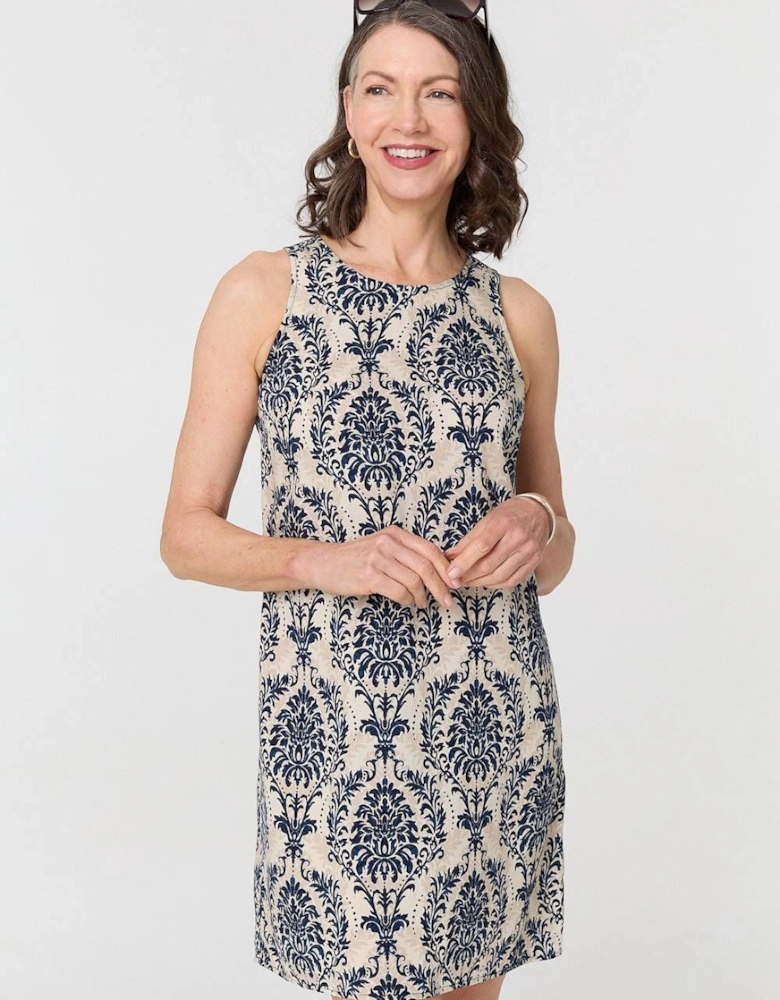 Baroque Print Sleeveless Mini Dress