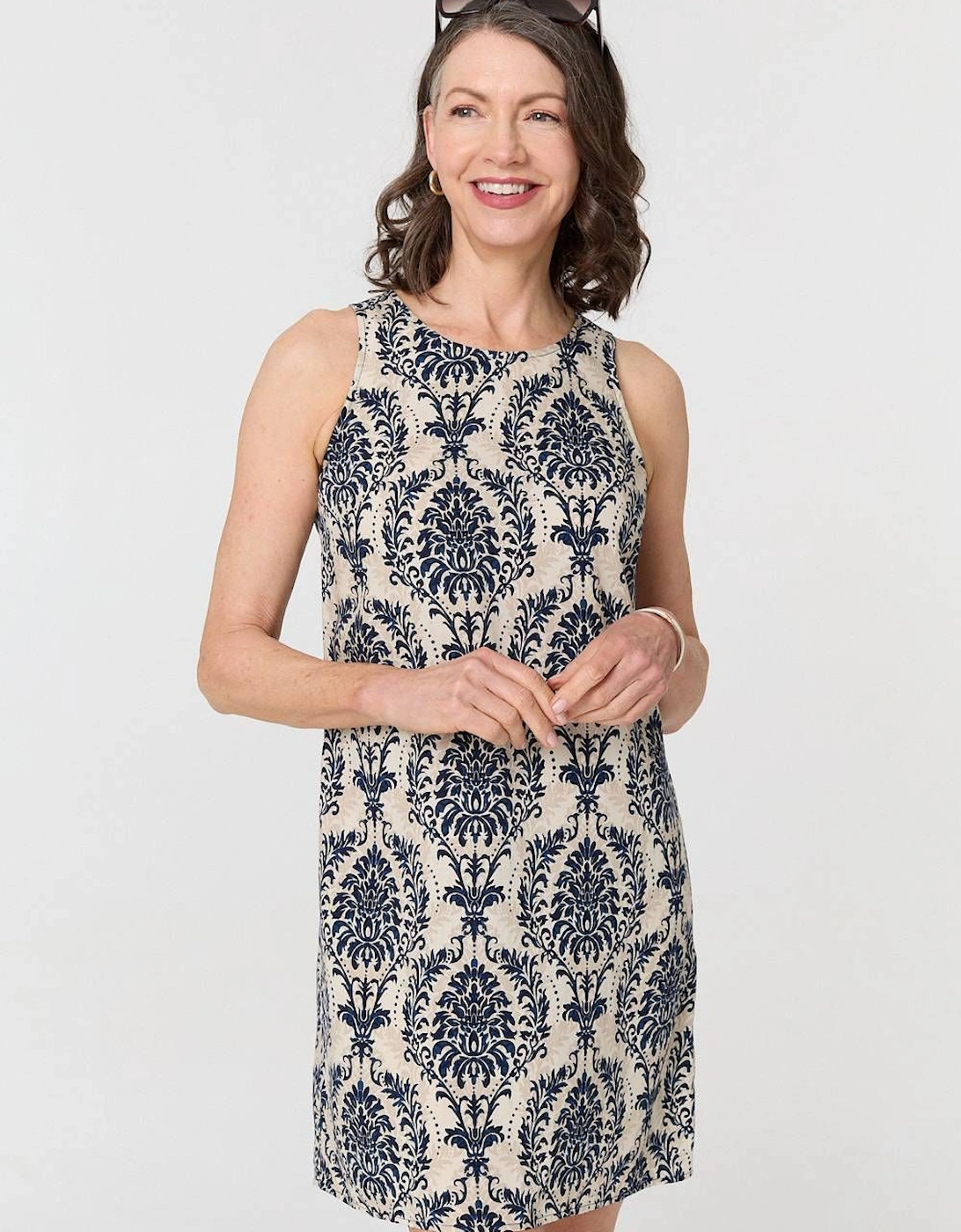 Baroque Print Sleeveless Mini Dress, 2 of 1