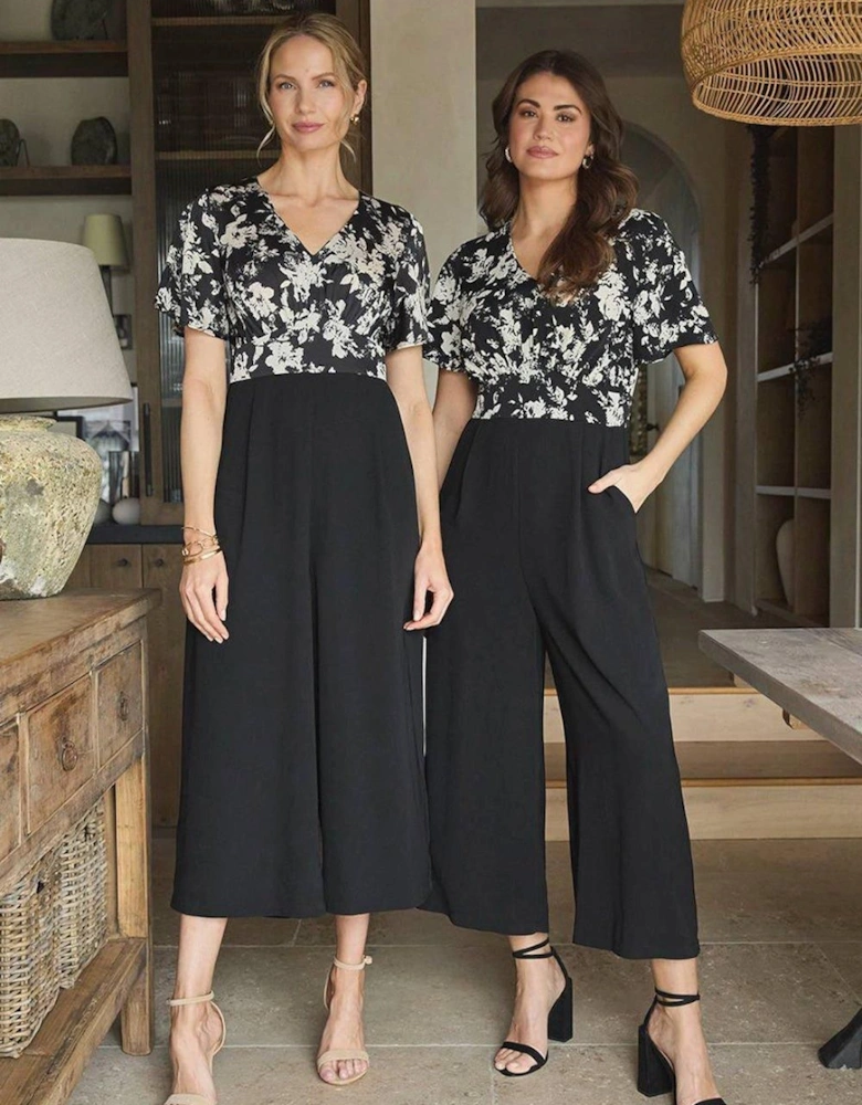 Floral Block Print Wide Leg Jumpsuit