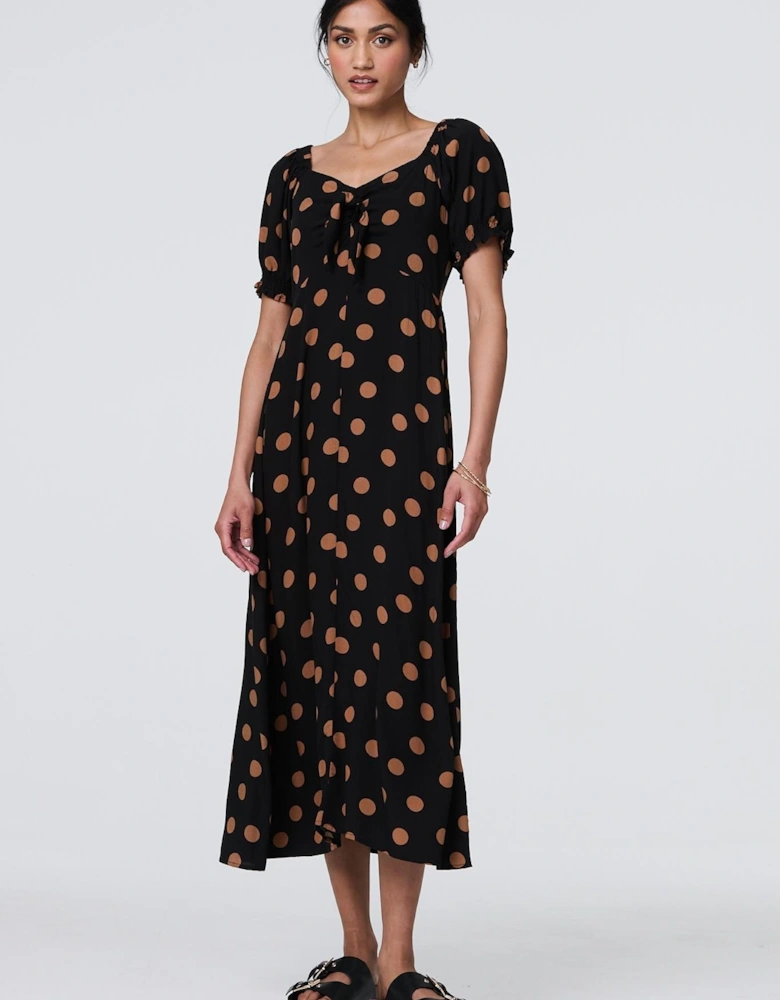 Polka Dot Puff Sleeve Midi Dress