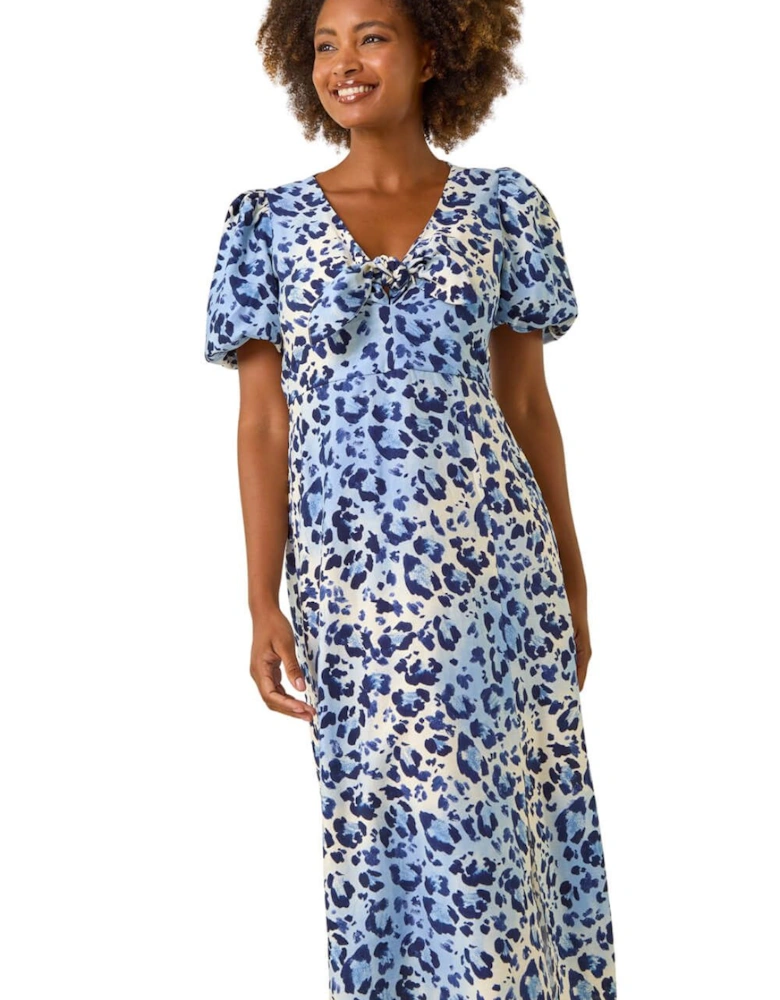 Animal Print Tie Front Midi Dress