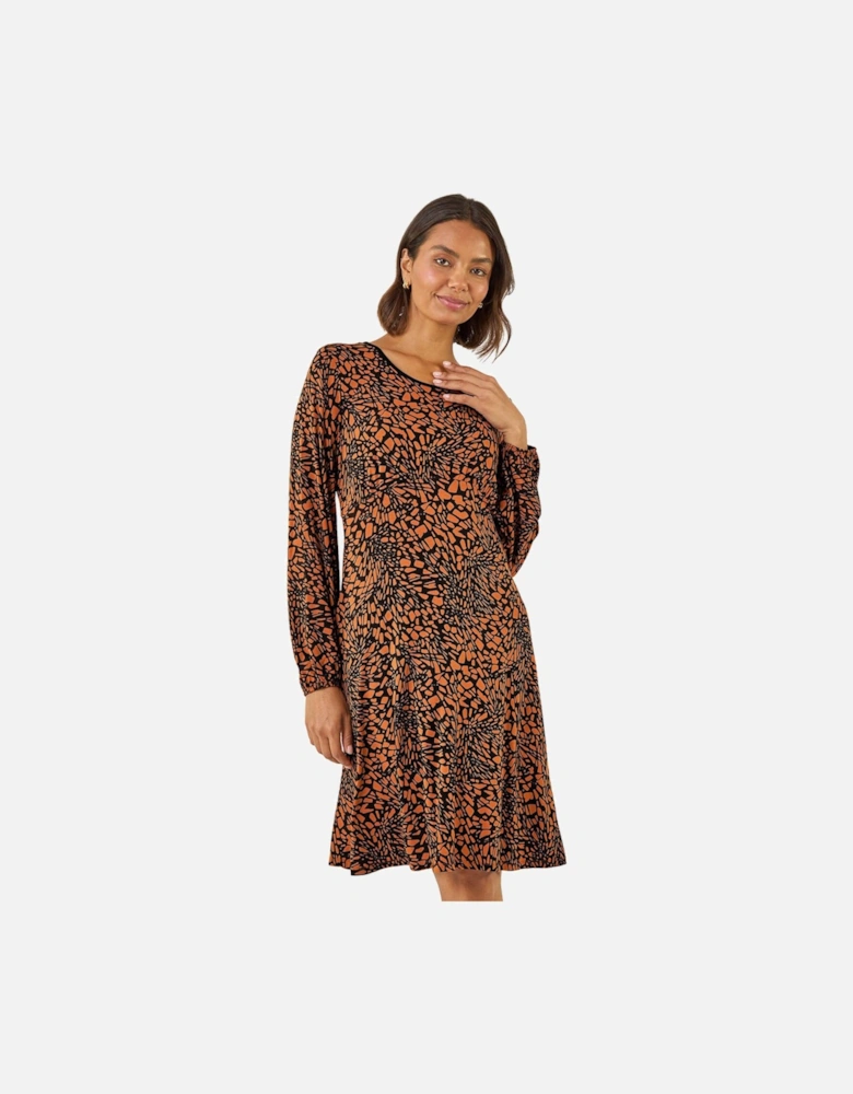 Abstract Print Gathered Stretch Dress