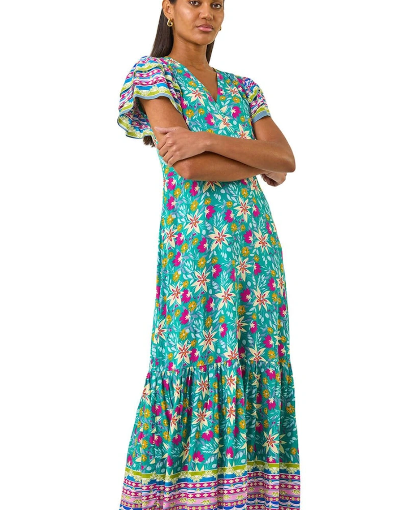 Floral Border Print Maxi Dress