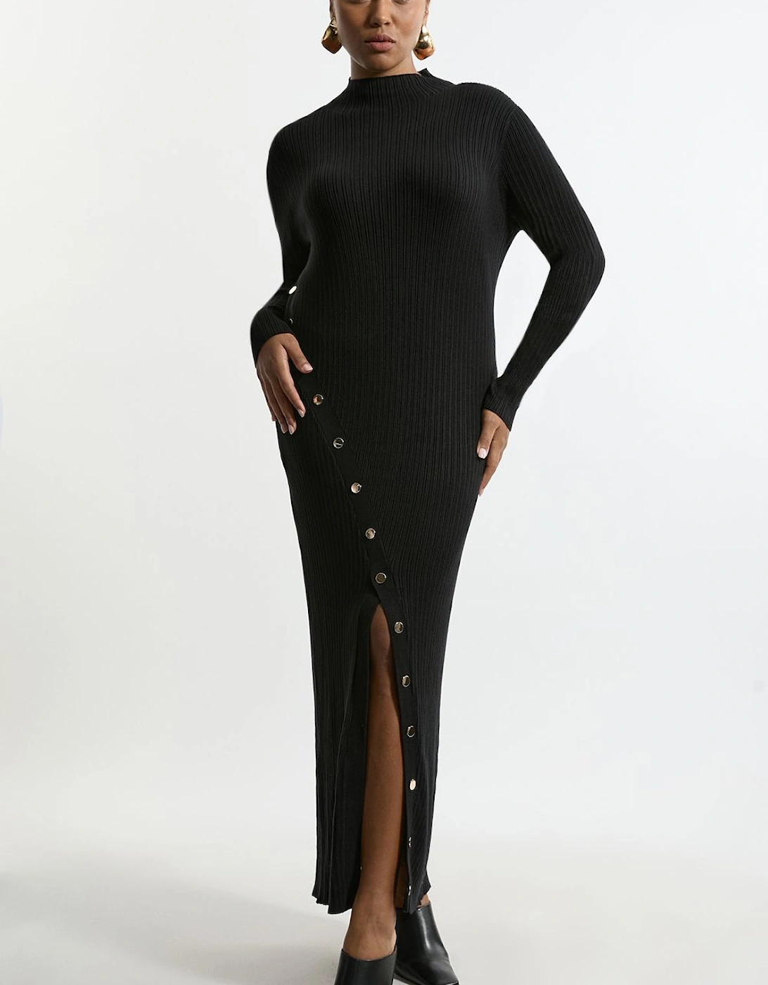 Plus Size Viscose Blend Popper Detail Split Knit Midi Dress, 2 of 1