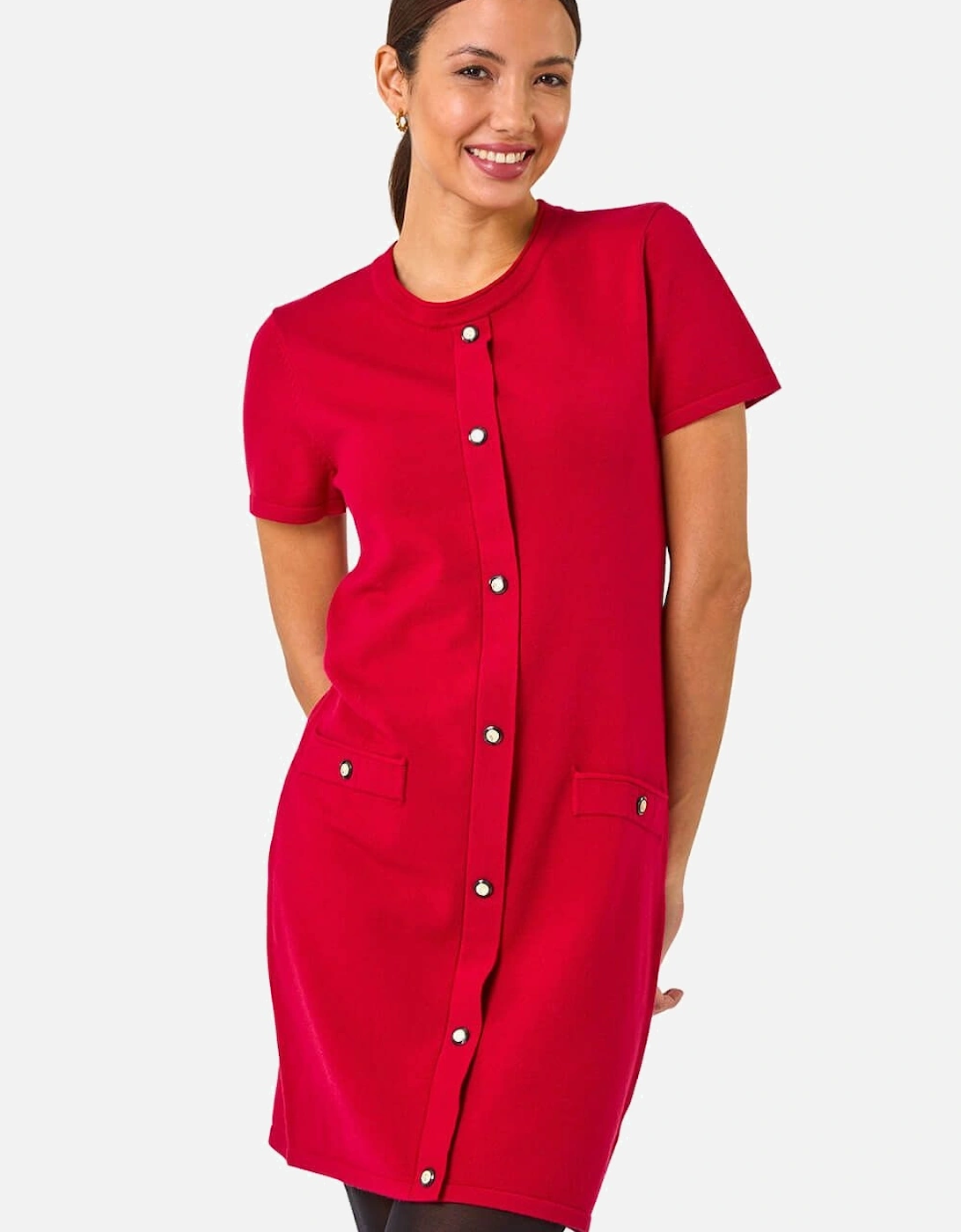 Knitted Button Detail A-Line Dress, 2 of 1