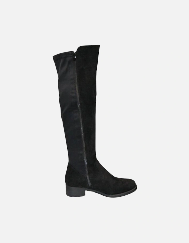 Elastic Band Zip Closure Faux Suede Flat High Knee Boots