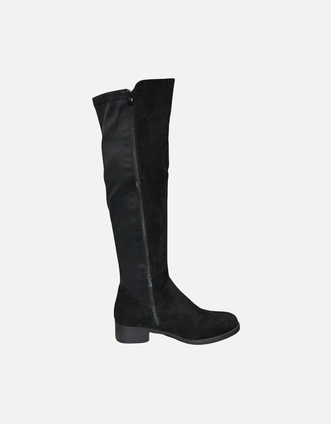 Elastic Band Zip Closure Faux Suede Flat High Knee Boots, 2 of 1