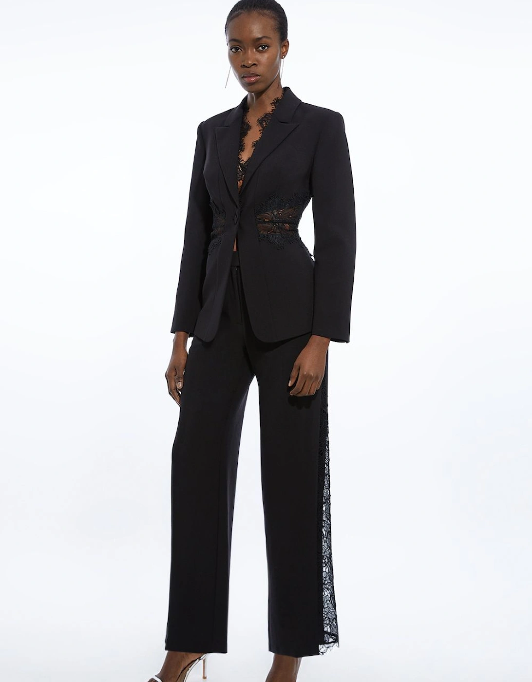 Petite Tailored Lace Detail Straight Leg Trousers, 2 of 1