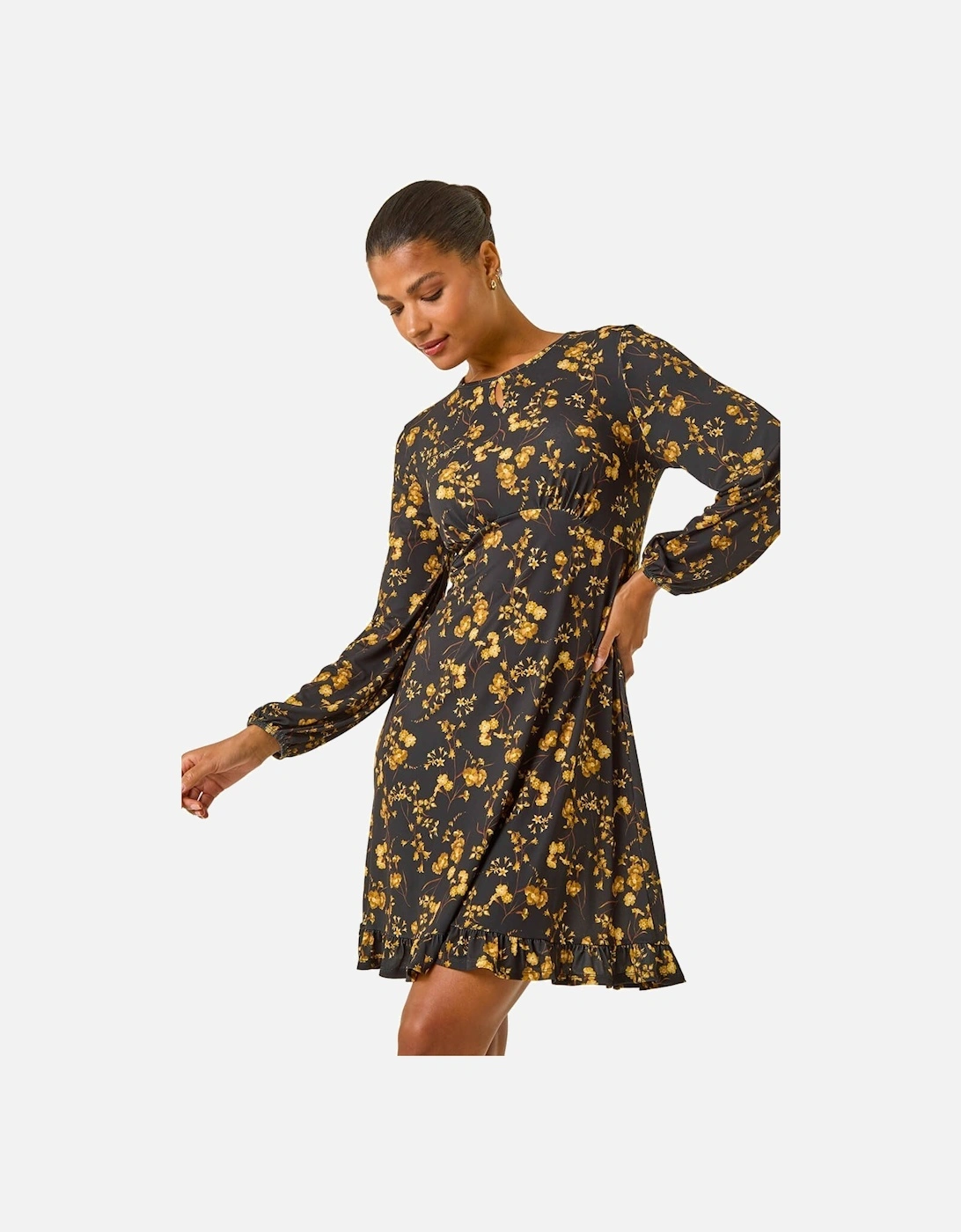 Floral Print Frill Stretch Dress, 2 of 1