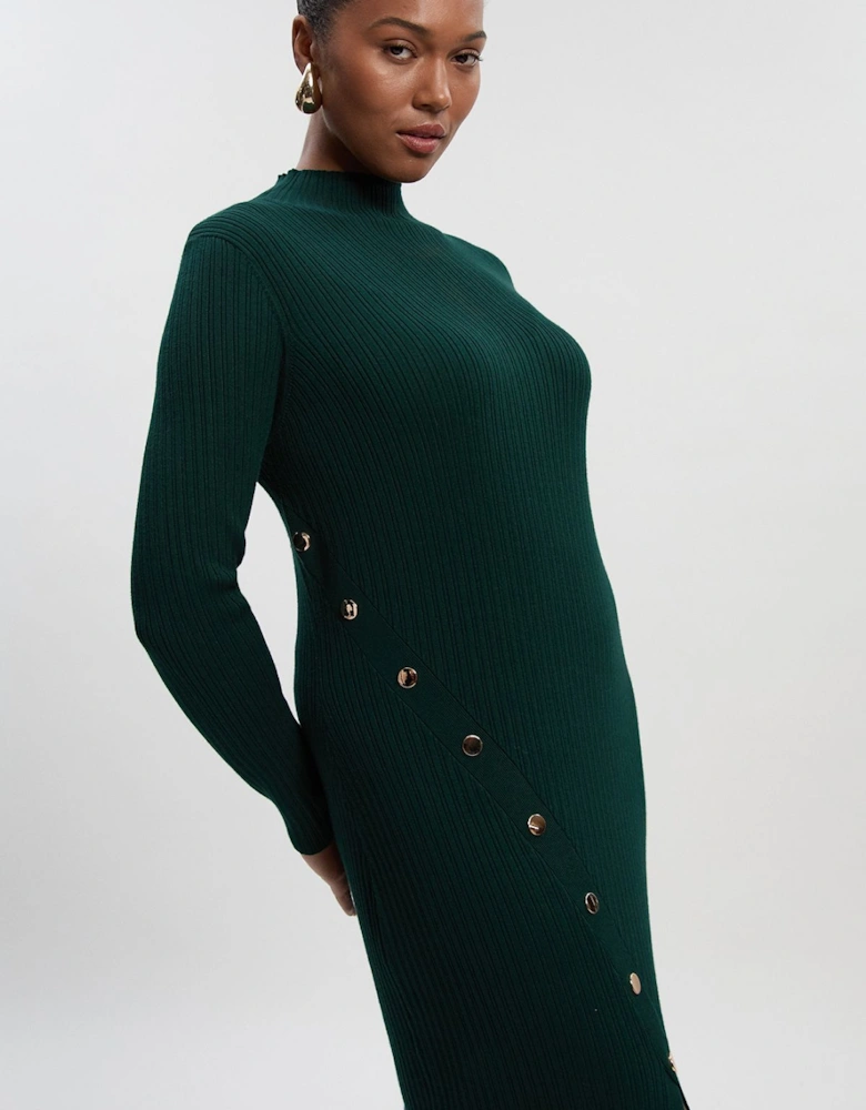 Plus Size Viscose Blend Popper Detail Split Knit Midi Dress