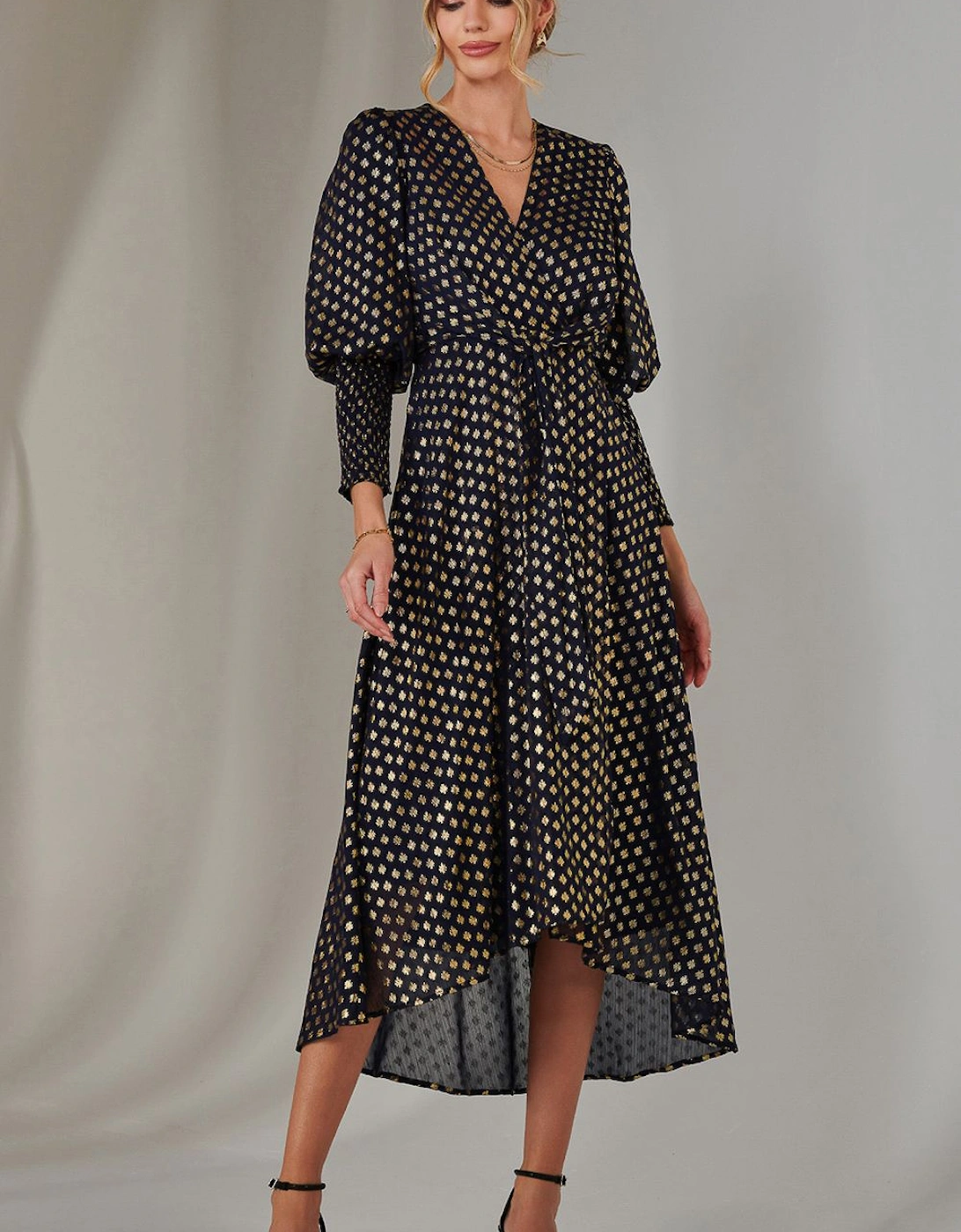 Metallic Spot Print Puffy Sleeve Maxi Dress, 2 of 1