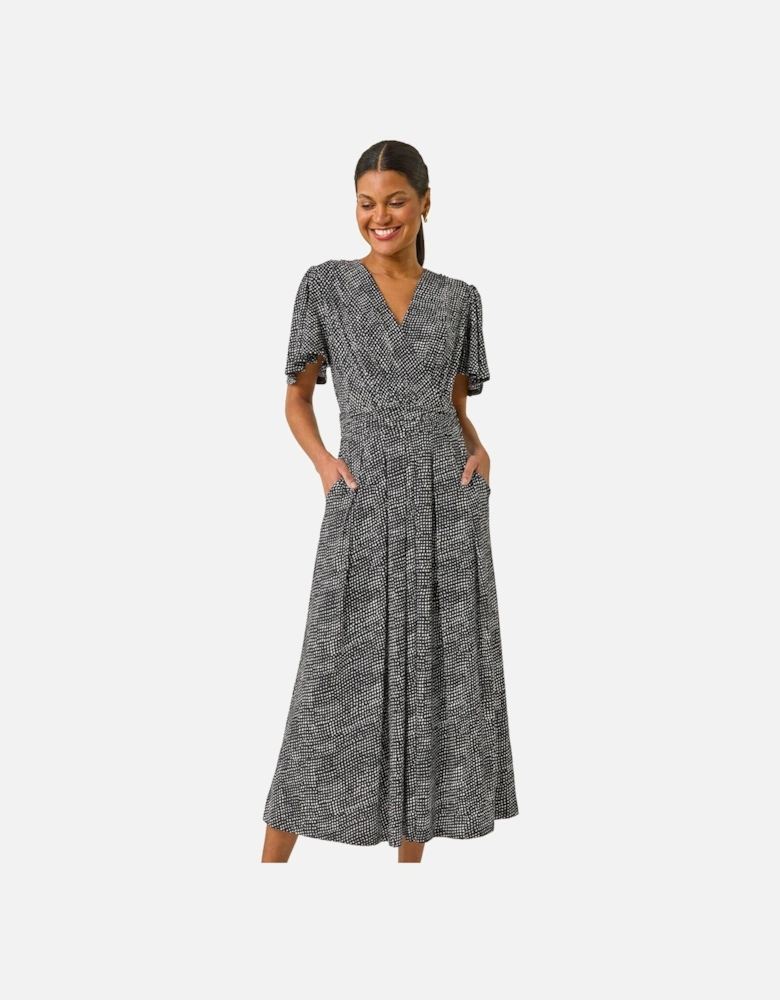 Spot V-Neck Midi Wrap Dress