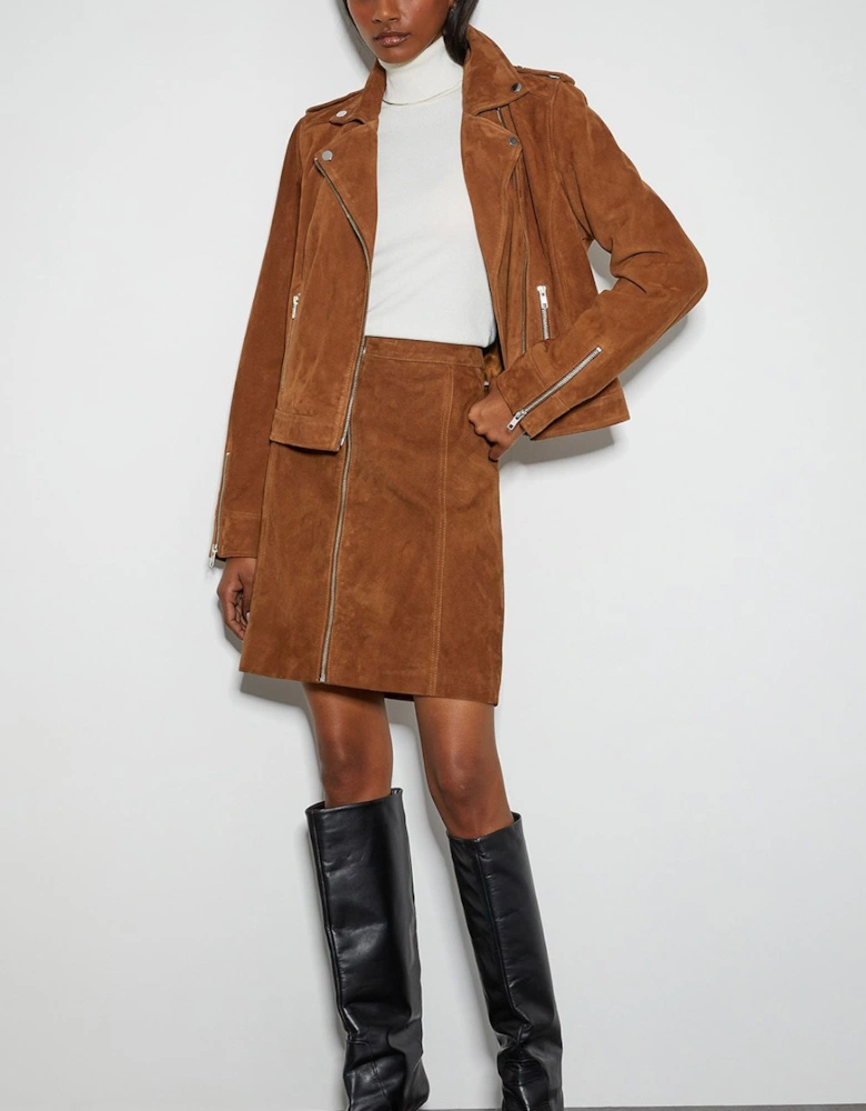 Sienna Suede Zip Skirt Tan