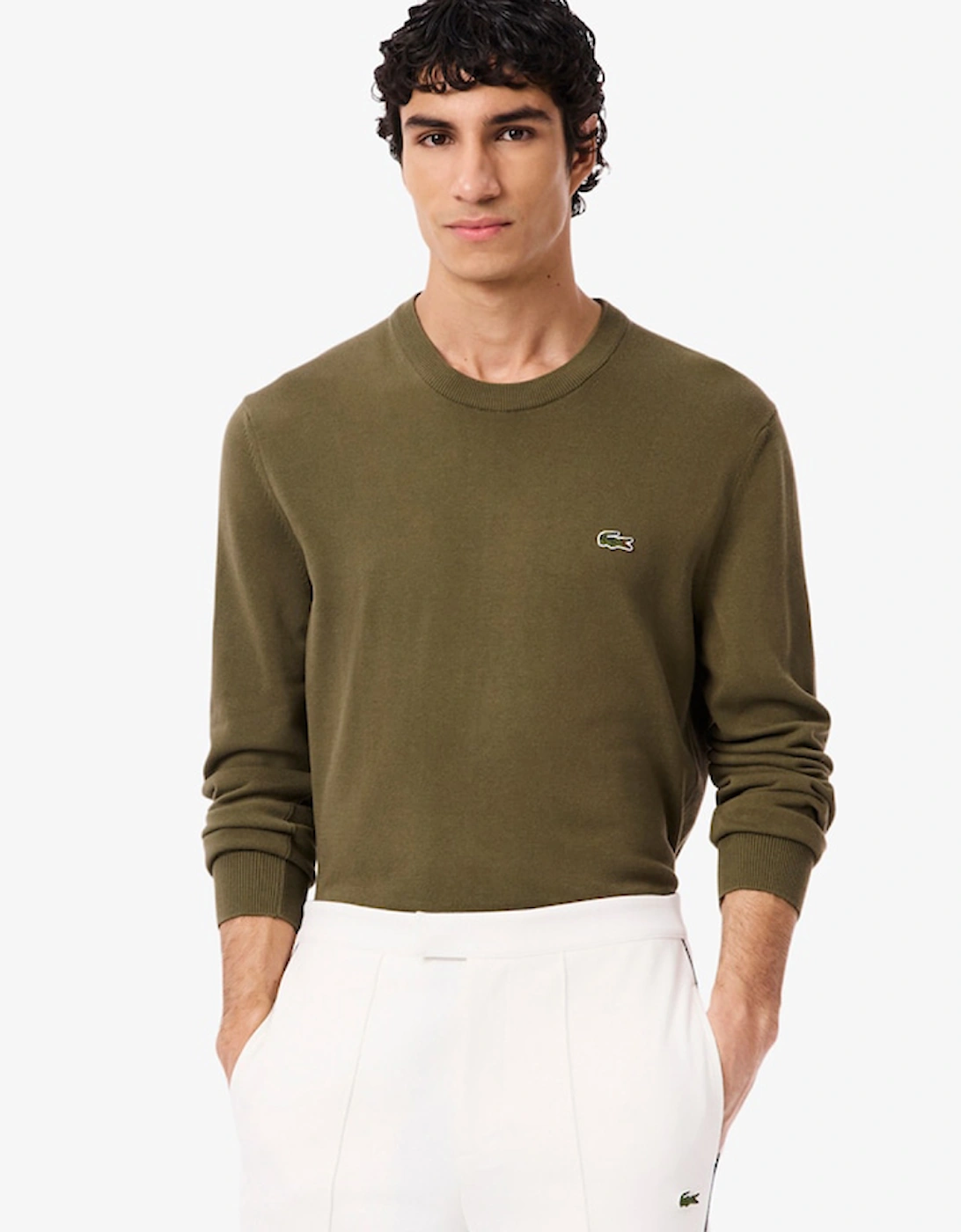 Lacoste Men's Tan Monochrome Crew Neck Sweater  Medium