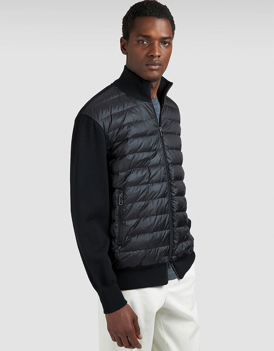 Men's Paul & Shark Ultralight Hybrid Zip-Up Sweater in Tech Wool - Black - Size: 44/Regular