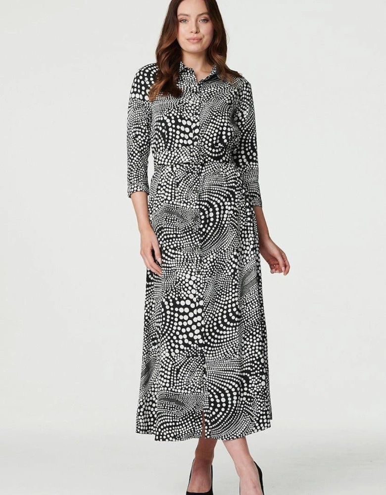 Dotty Print 3/4 Sleeve Shirt Dress