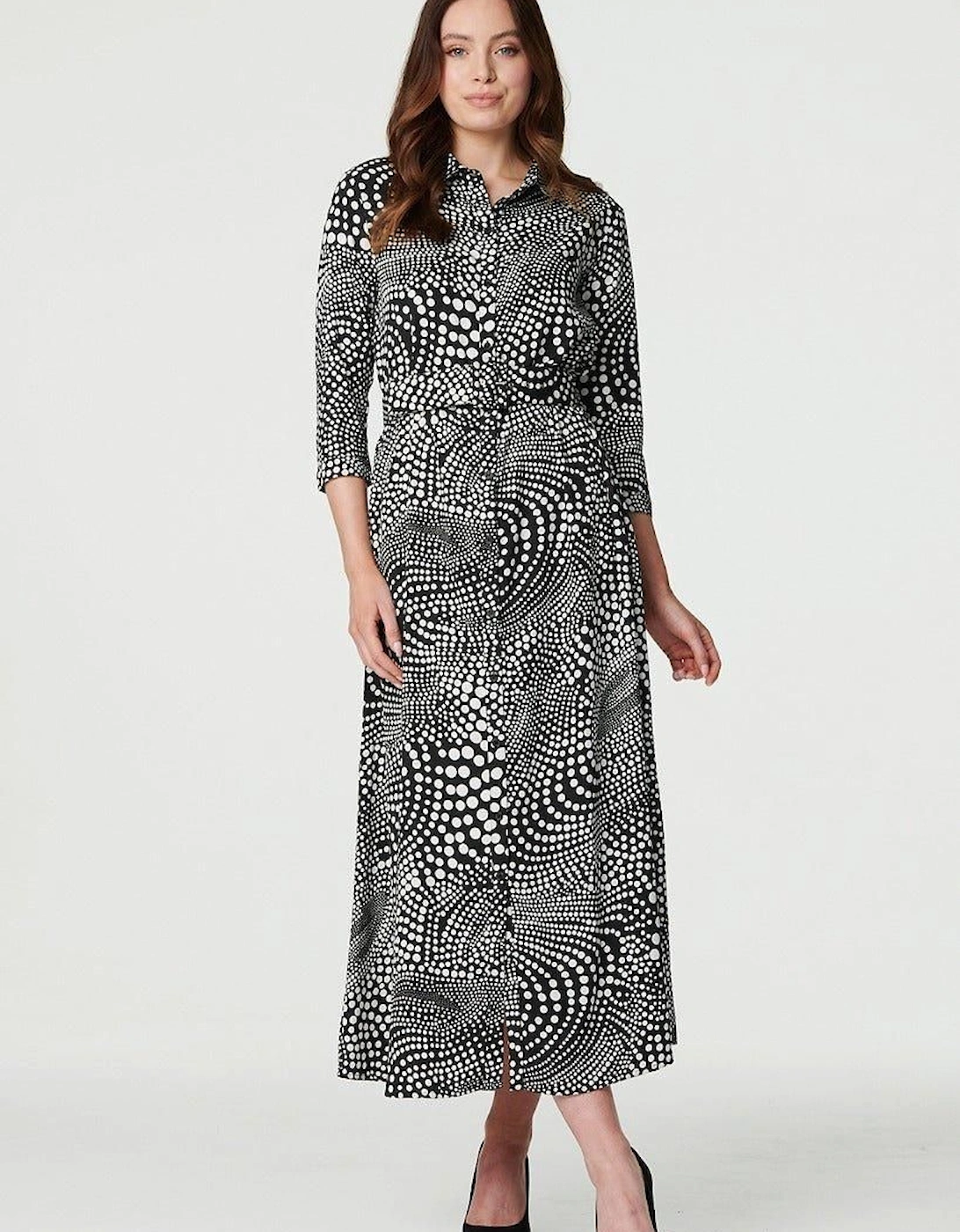 Dotty Print 3/4 Sleeve Shirt Dress, 2 of 1