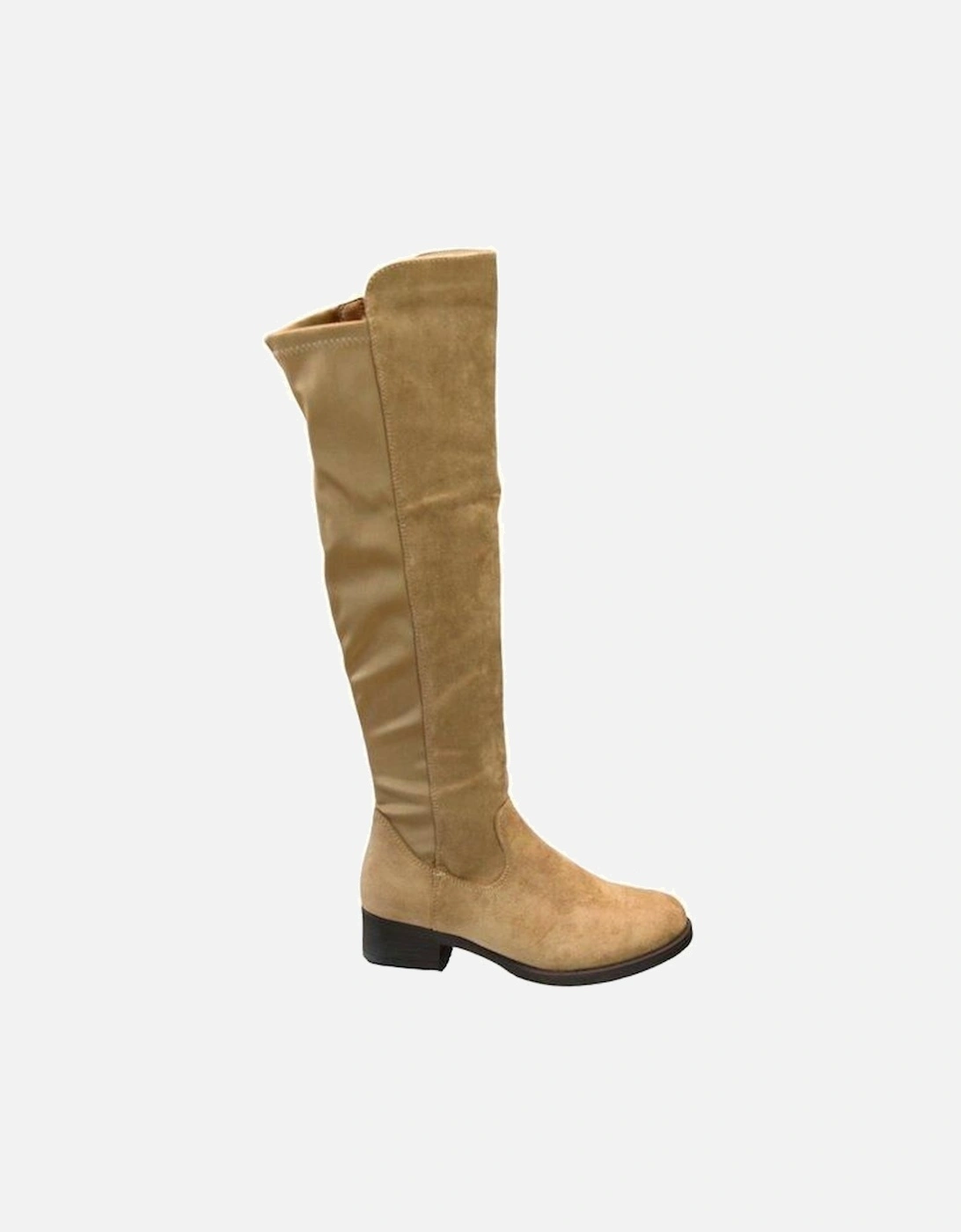Elastic Band Zip Closure Faux Suede Flat High Knee Boots, 2 of 1