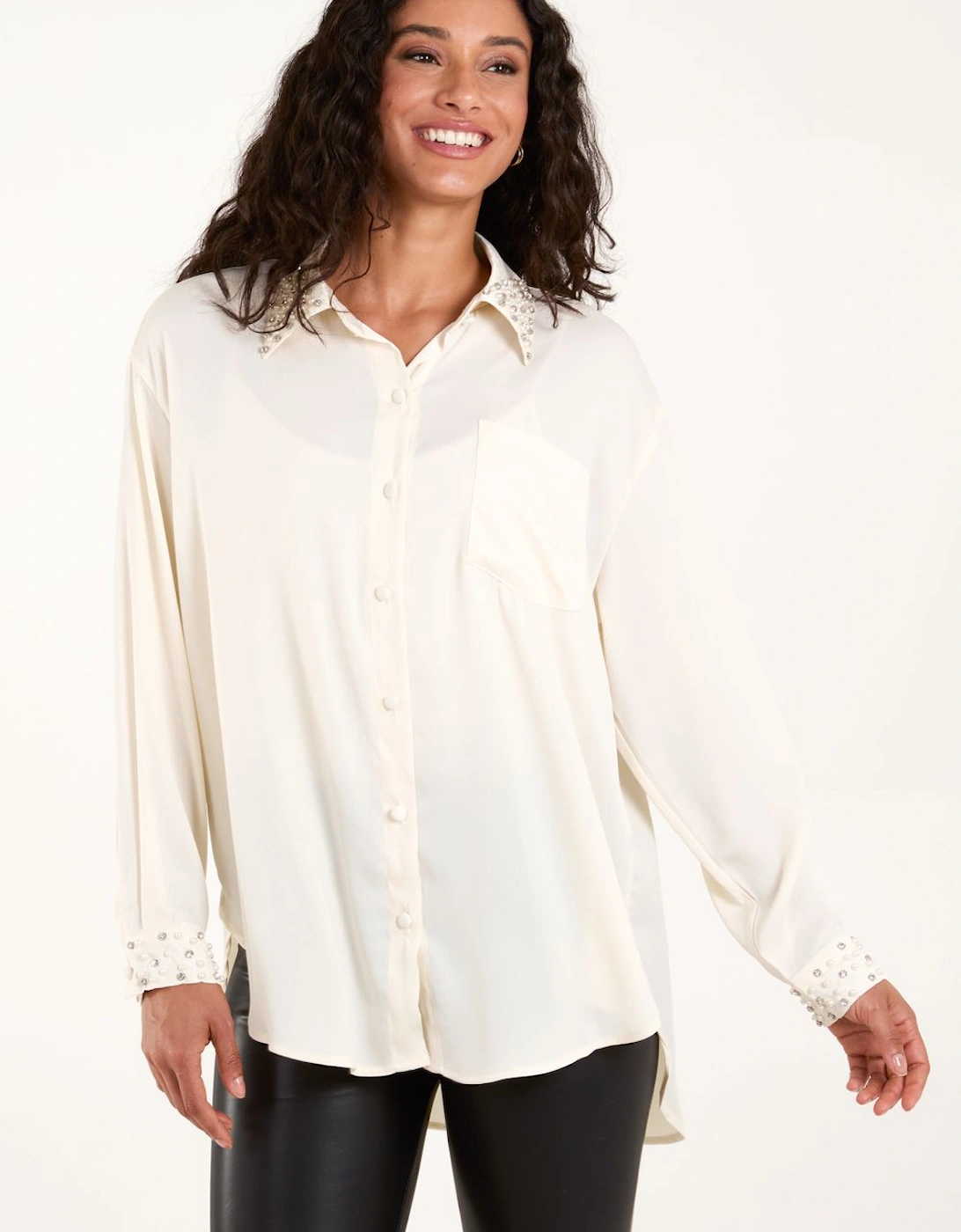 Embellished Collar & Cuff Satin Shirt, 2 of 1