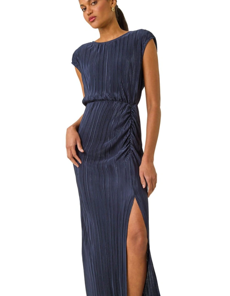 Plisse Cowl Back Midi Dress