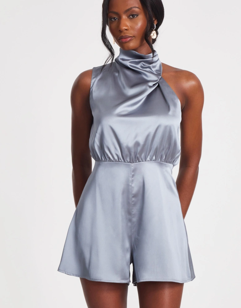 Grey Satin Asymmetric Playsuit