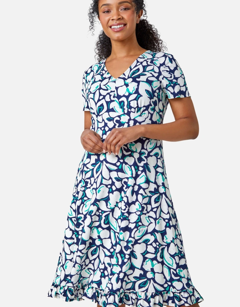 Petite Floral Frill Hem Stretch Dress