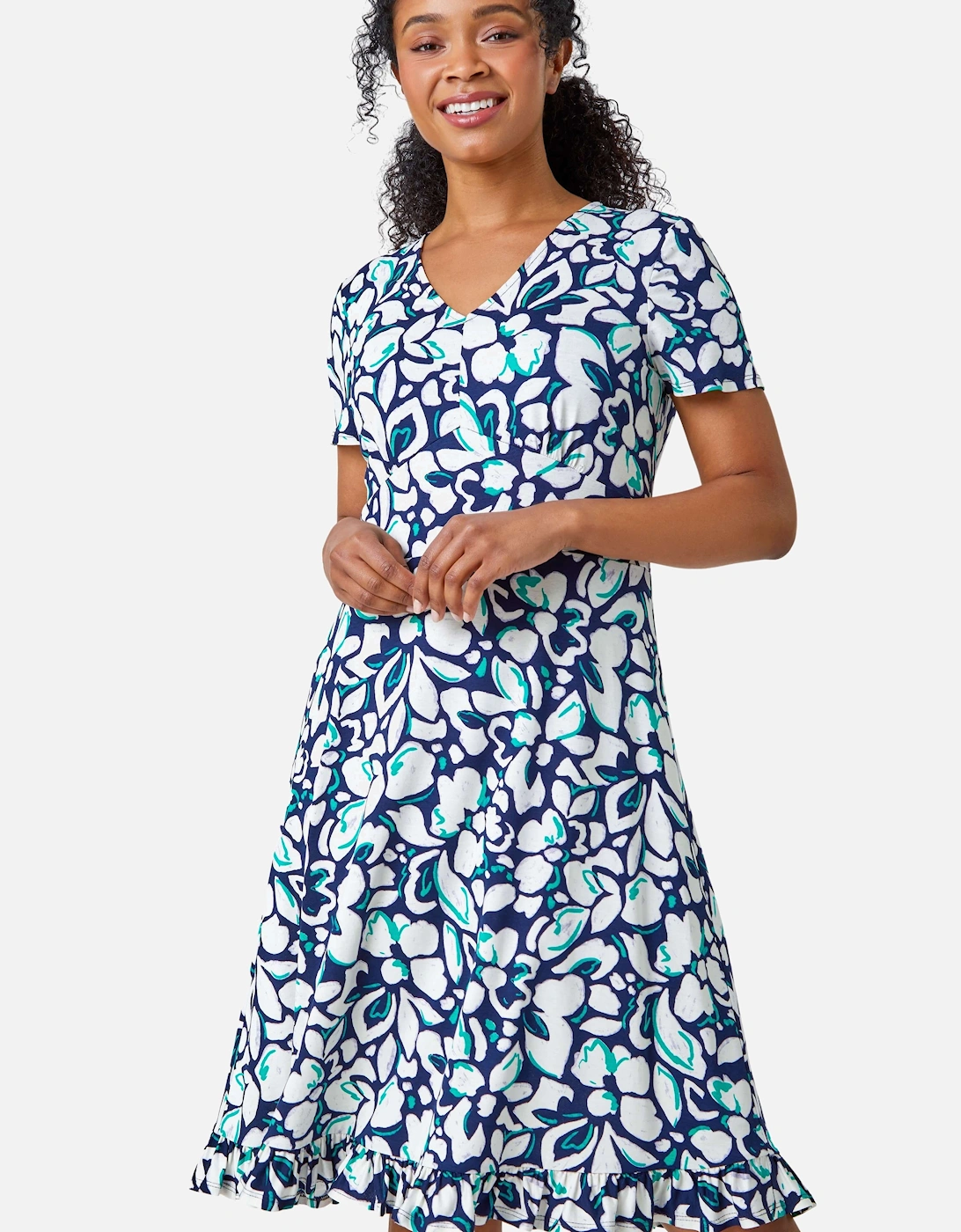 Petite Floral Frill Hem Stretch Dress, 2 of 1