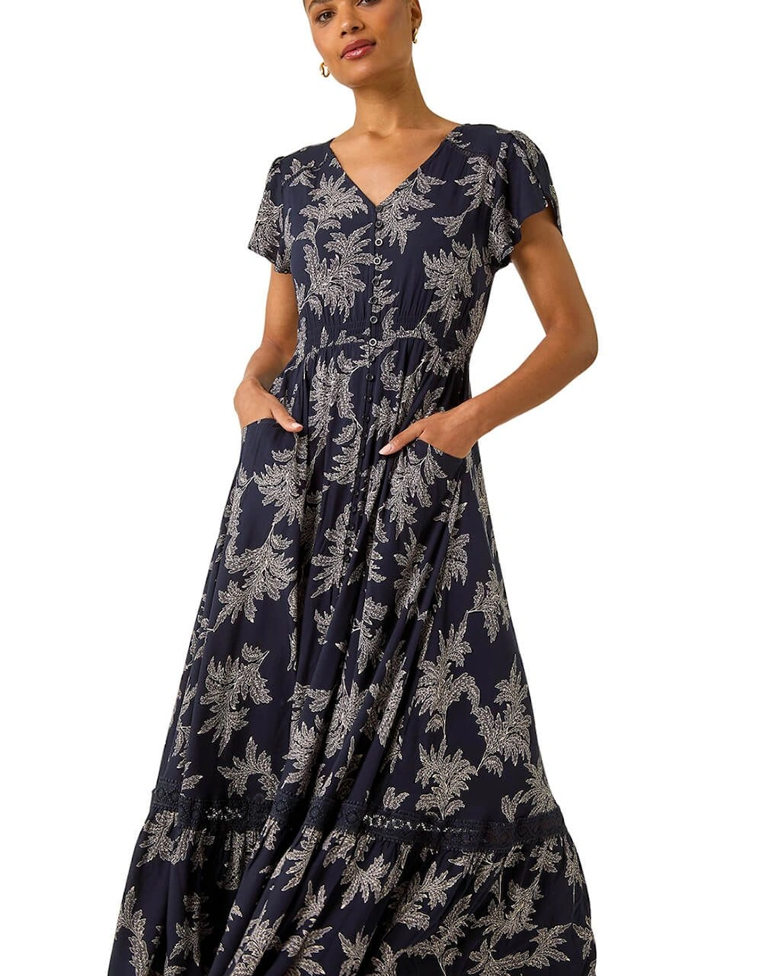 Leaf Print V-Neck Maxi Dress, 2 of 1