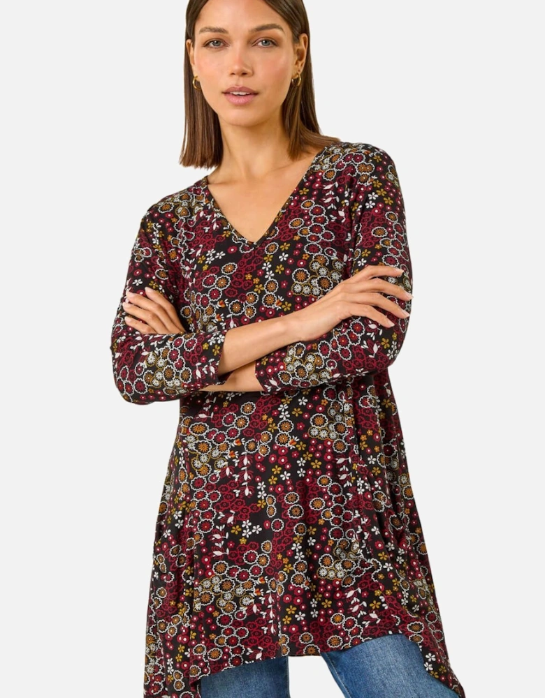 Disty Circle Print V-Neck Tunic