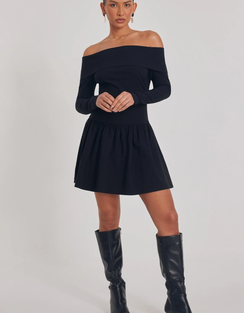 Black Bardot Skater Dress