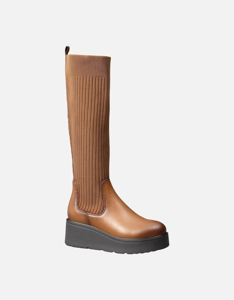 Chunky Flatform Elastic Adjustable Knit Ribbed Sock High Knee Boots